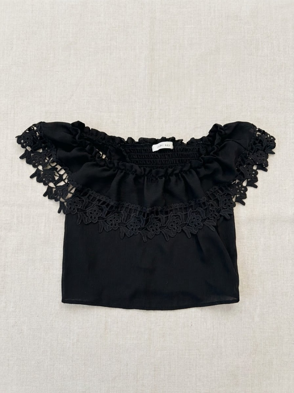 Black Off-Shoulder Lace Trim Top